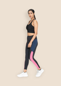 Women Color Block Leggings - Black - 5