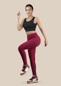Women Gym To Yoga High Waist Leggings - Maroon - 5