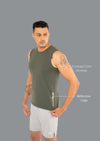 Men Lightweight Gym Tank Top Army Green - 2