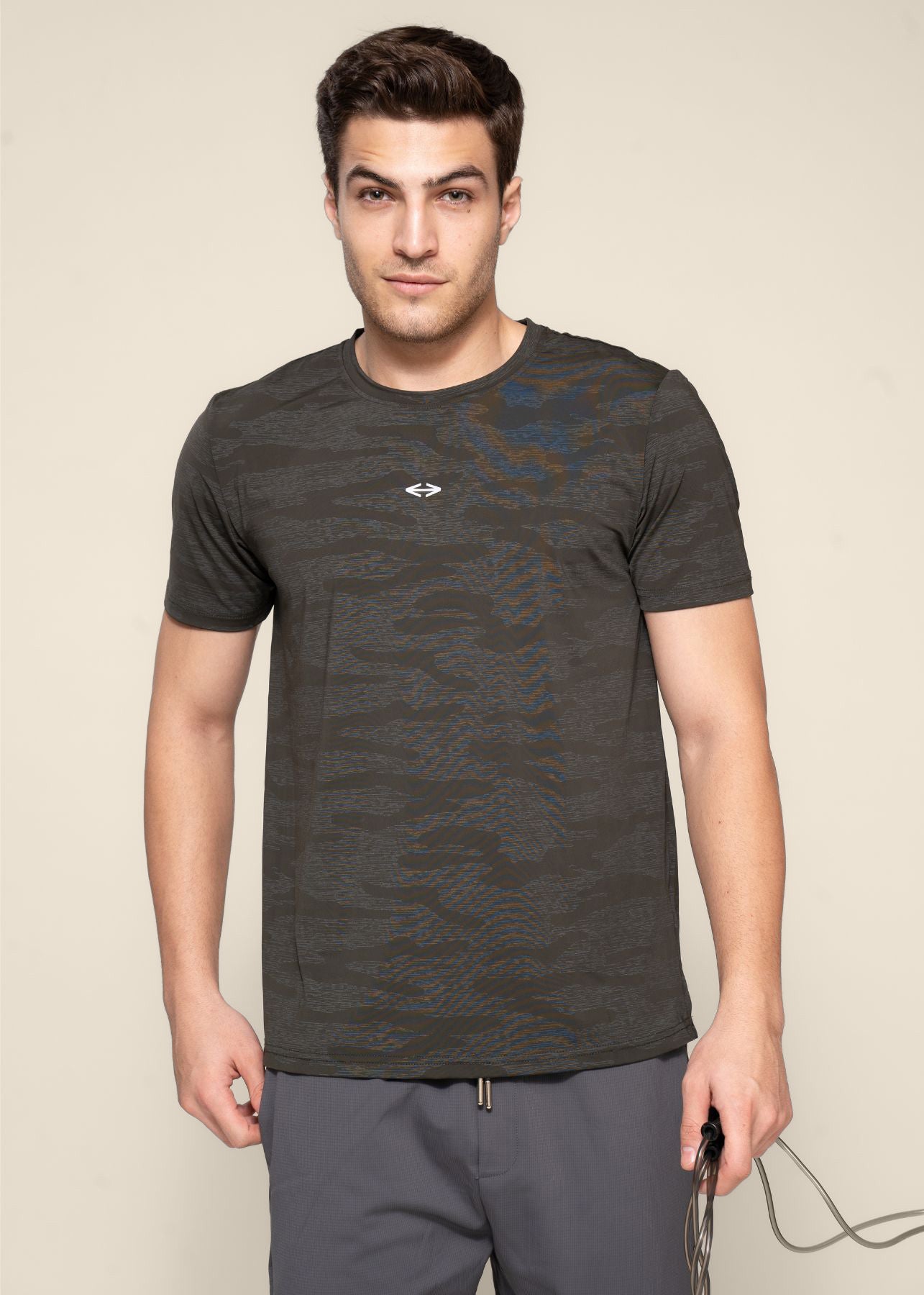 Men Camoflauge Print Active Tee Army Green - 1