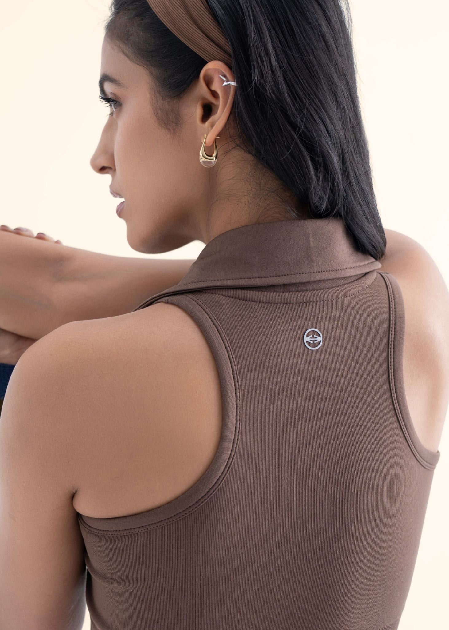 Seamless Polo Crop Tee - Mocha Brown