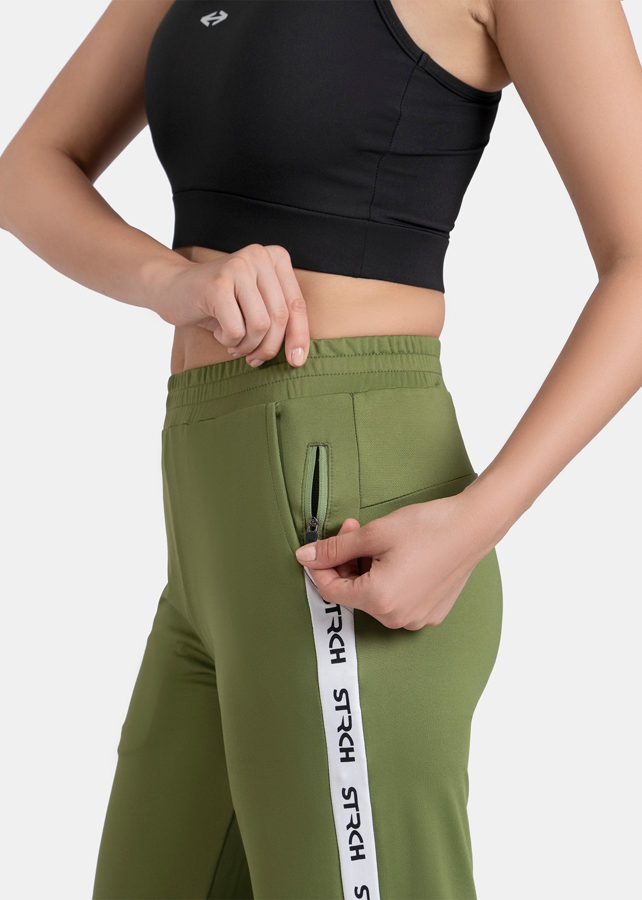 Women Dual Pocket Track Pants Olive