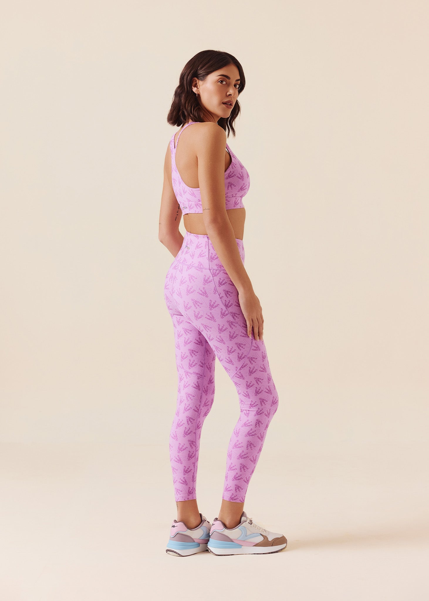 Low intensity Printed Ruched Strap Sports Bra - Orchid Pink