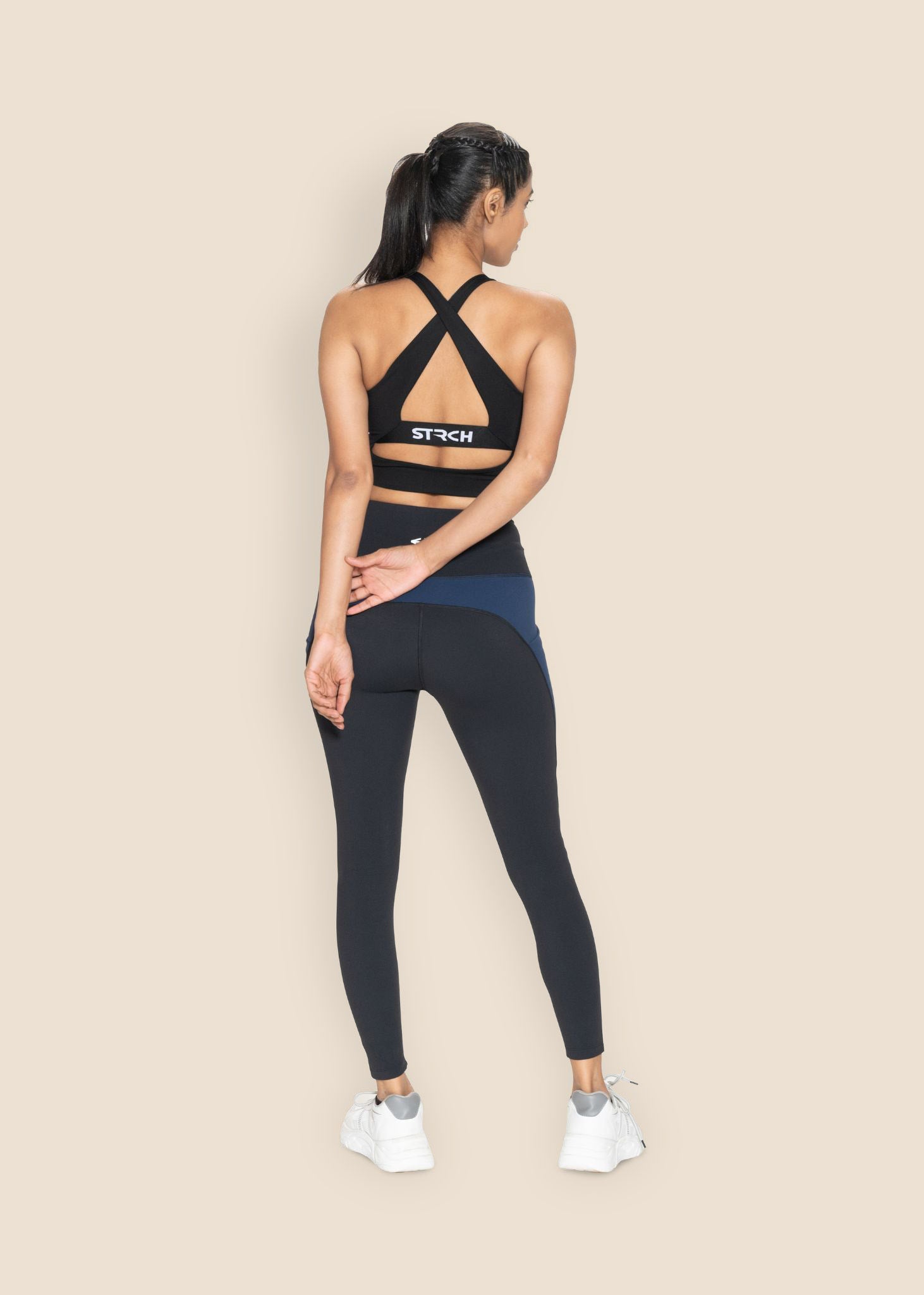 Colourblock No-Roll waist band Leggings - Black