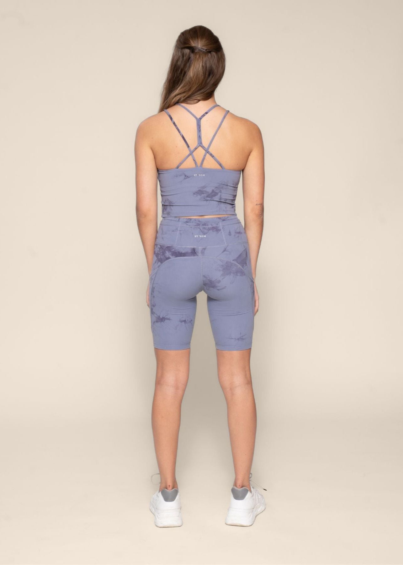 Tie-dye printed medium impact bra tank - Ice Blue - 7