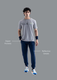 Men Ribbed Waistband Joggers Navy Blue - 2