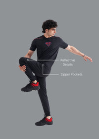 Men Ribbed Waistband Joggers Black - 2