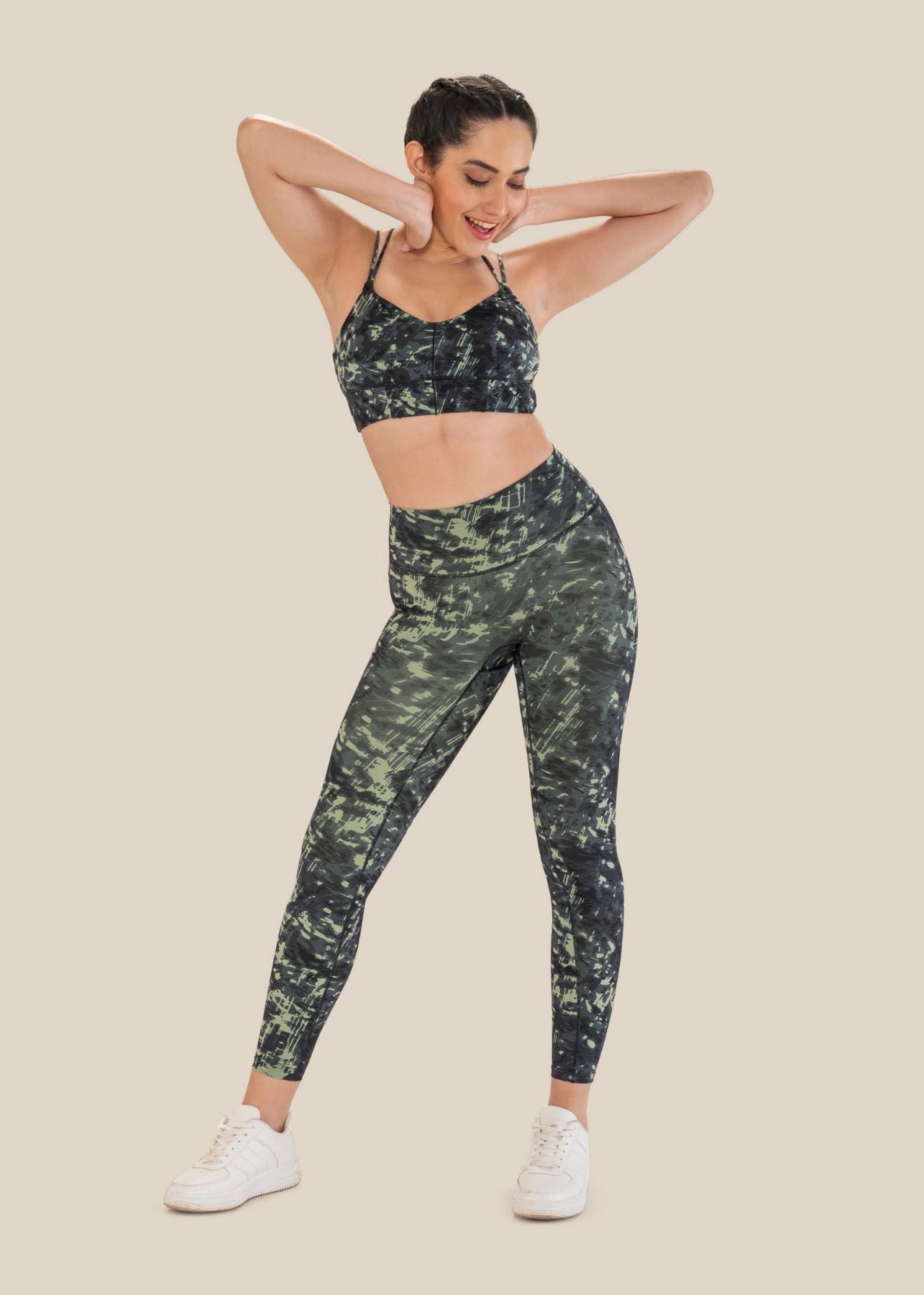 Low Impact Printed Sports Bra - Dusty Green