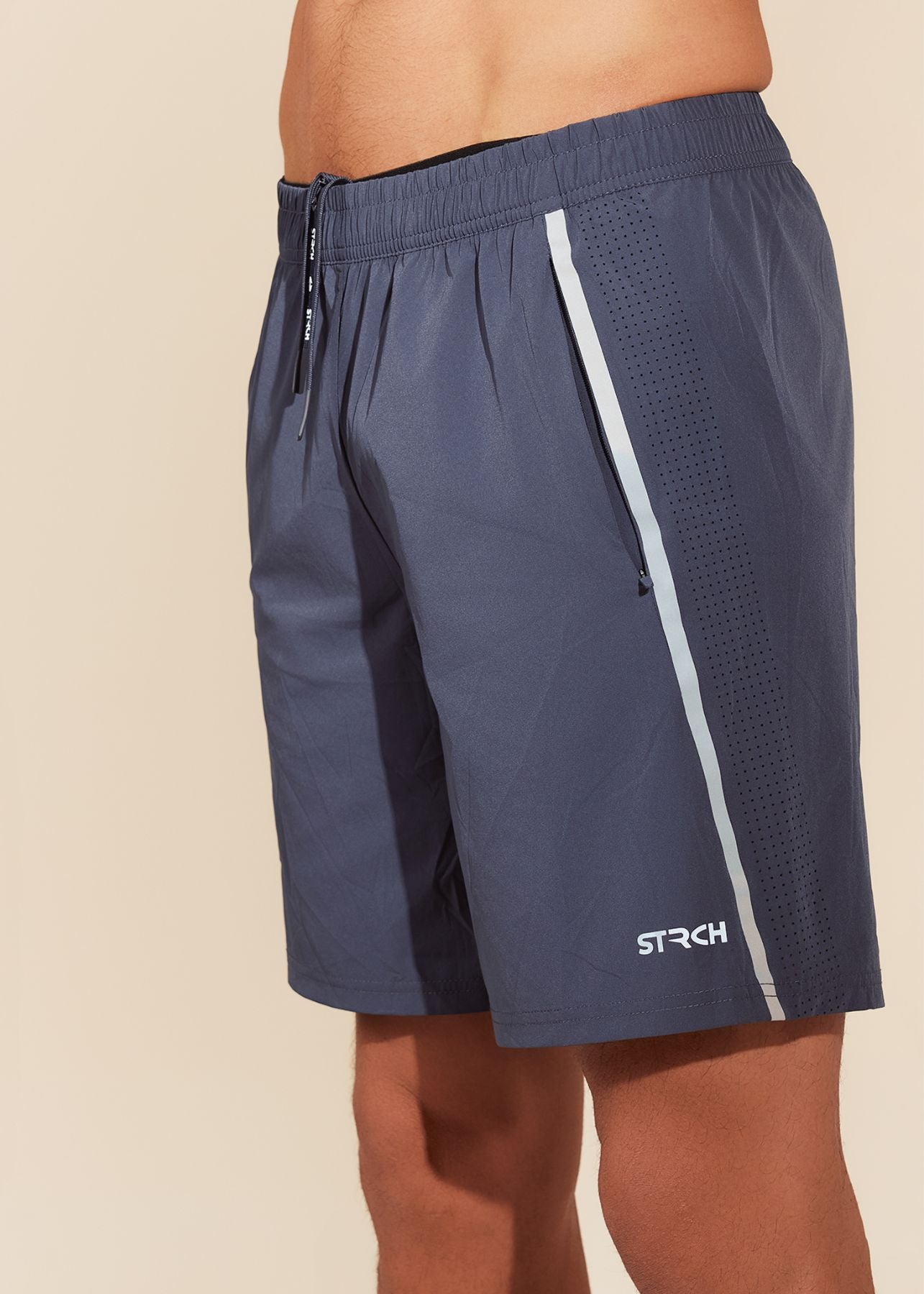 Laser Perforated Training Shorts - Charcoal Blue