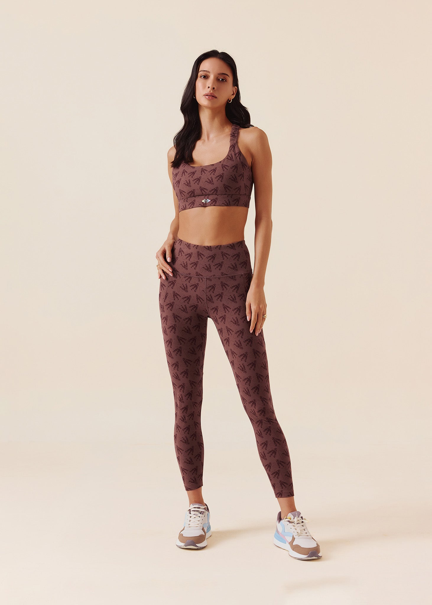 Printed Workout Leggings - Raisin Brown
