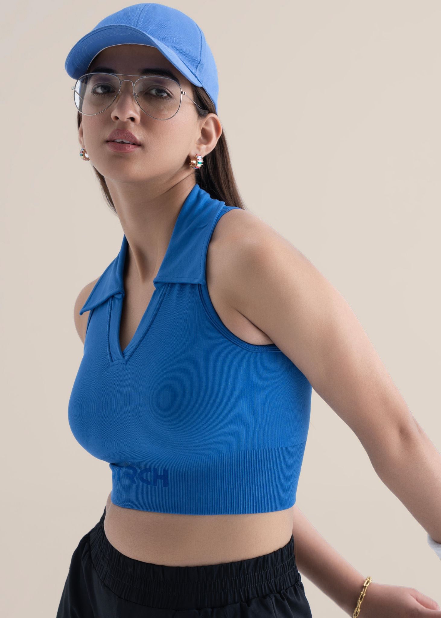 Seamless Polo Crop Tee - Majestic Blue