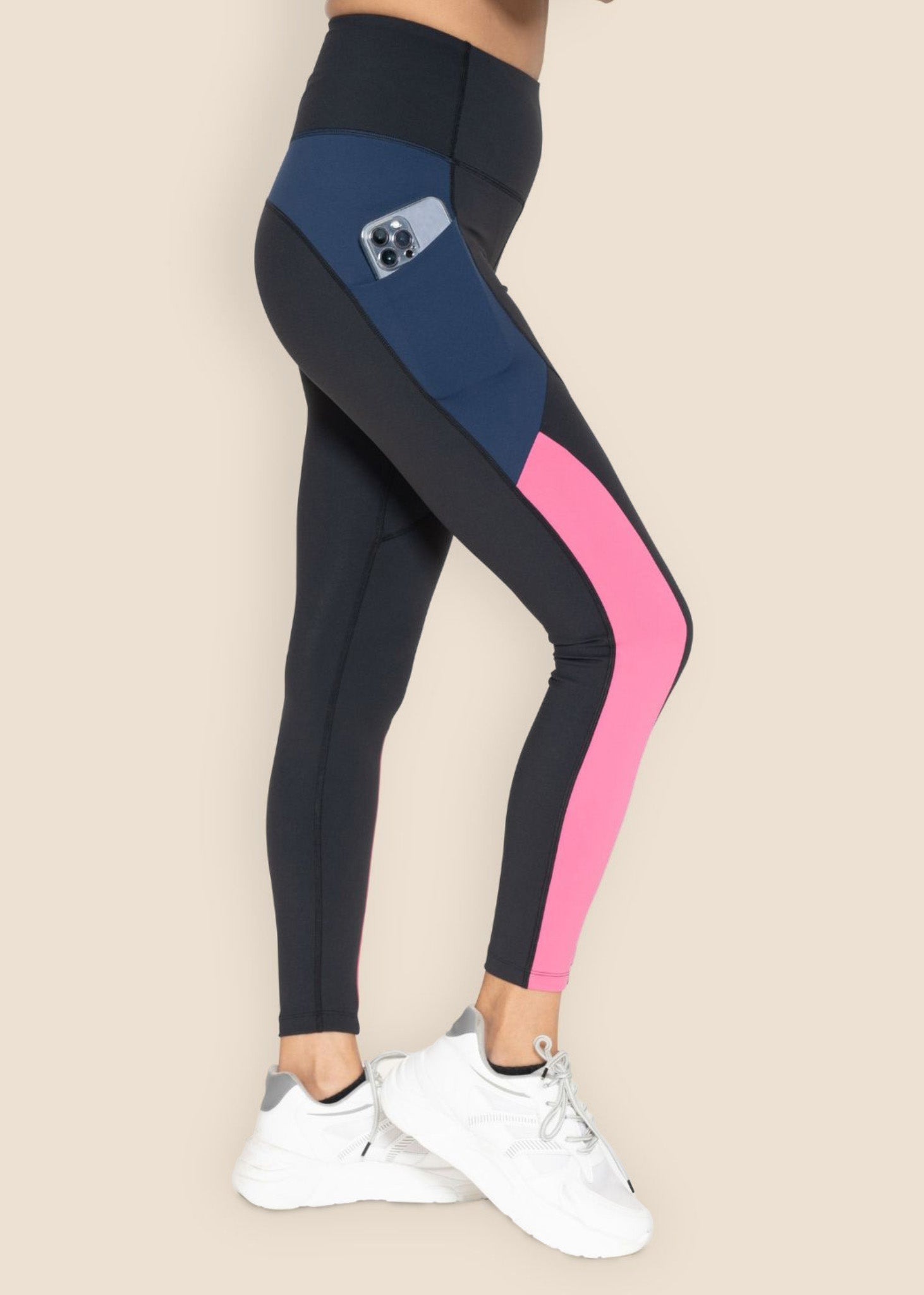Colourblock No-Roll waist band Leggings - Black