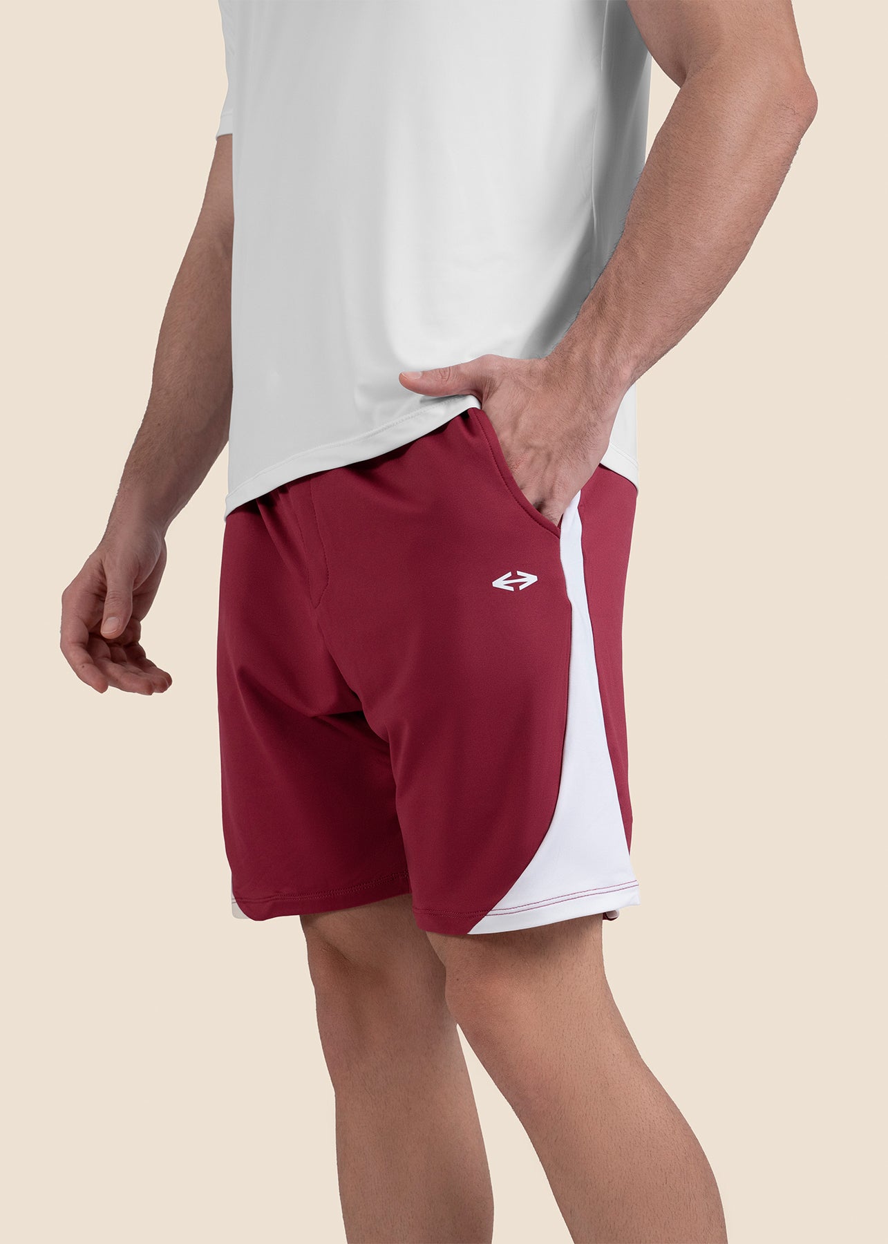 Men Zippered Gym Shorts - Maroon - 7