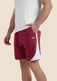 Men Zippered Gym Shorts - Maroon - 7