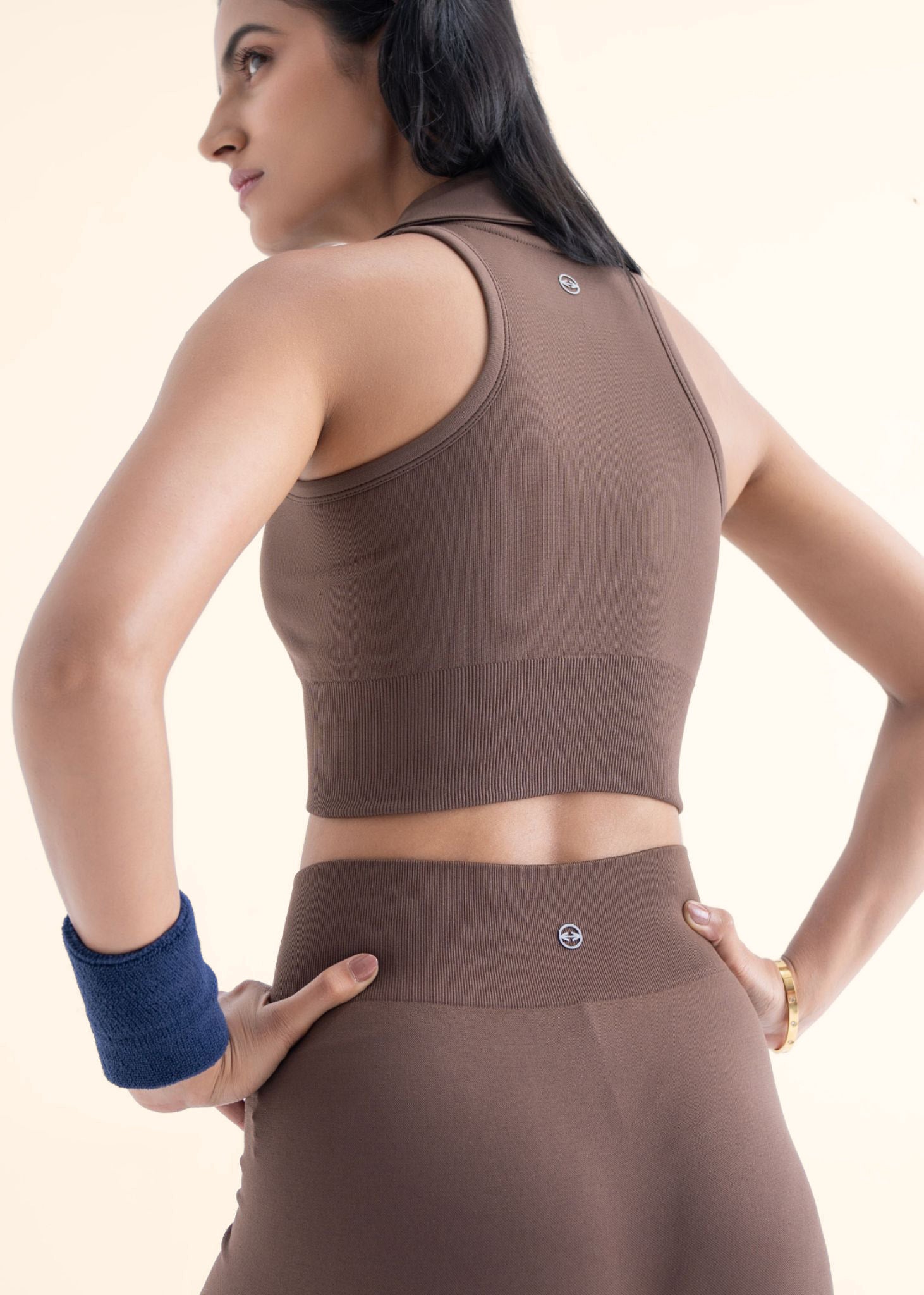 Seamless Polo Crop Tee - Mocha Brown