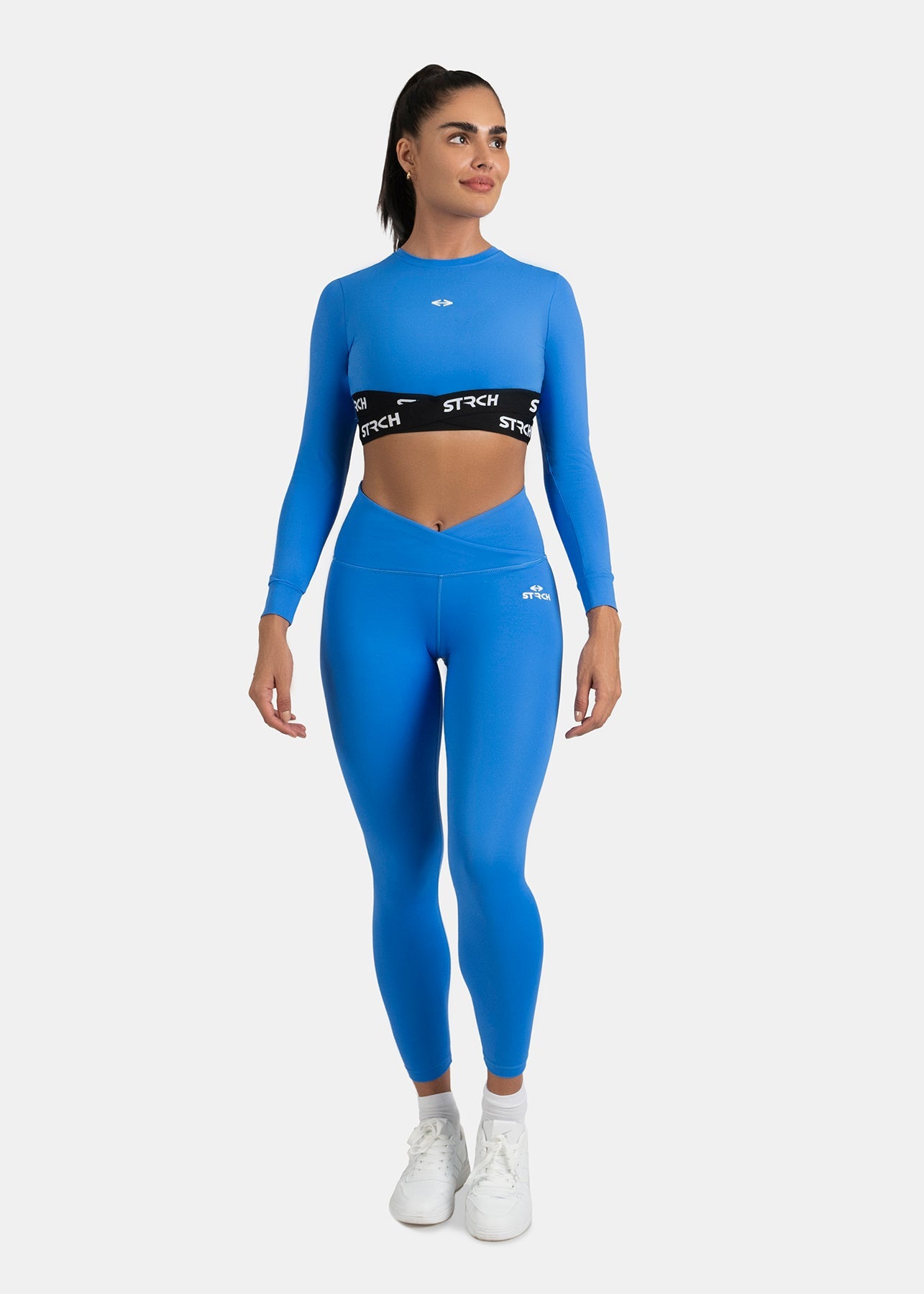 Criss-cross wasitband Leggings - Blue - 2
