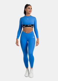 Criss-cross wasitband Leggings - Blue - 2