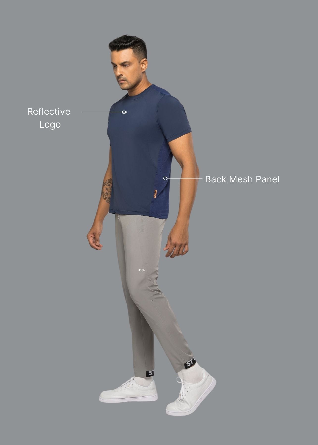 Men 4 Way Stretch Training Tee Navy Blue - 2