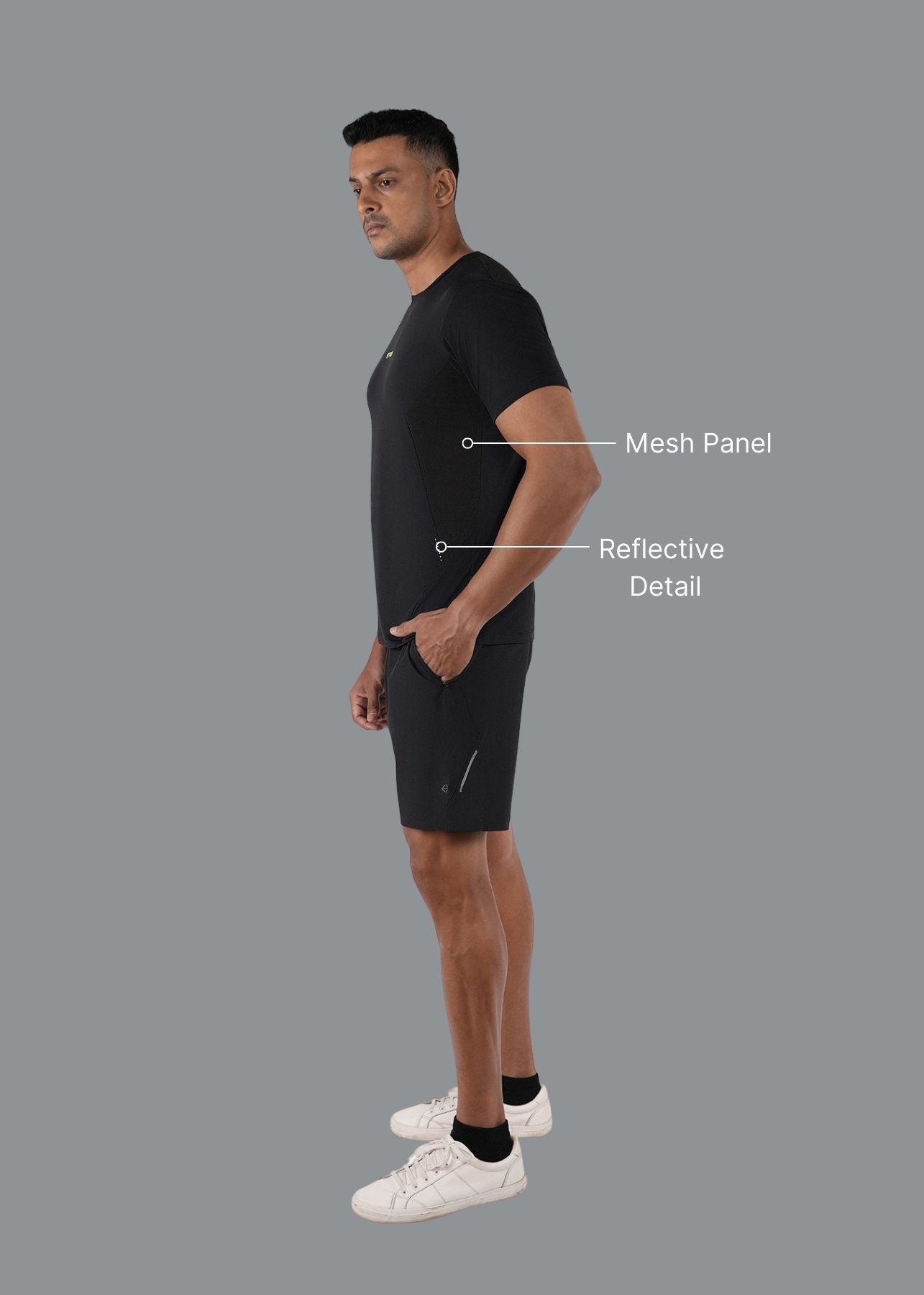 Men Breathable Mesh Panel Tshirt Black - 2