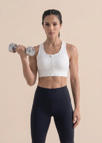 High Impact Zip closure Sports Bra - Cream - 3