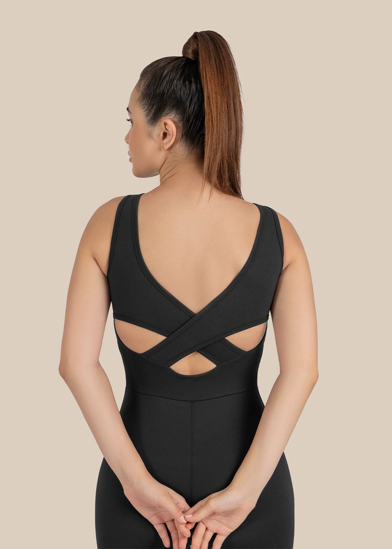 Women Cross Back Jumpsuit - Black - 9
