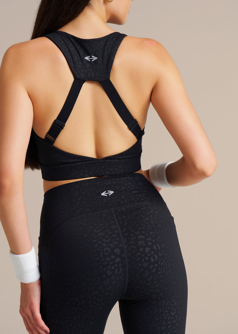 Leopard Embossed Sports Bra - Black