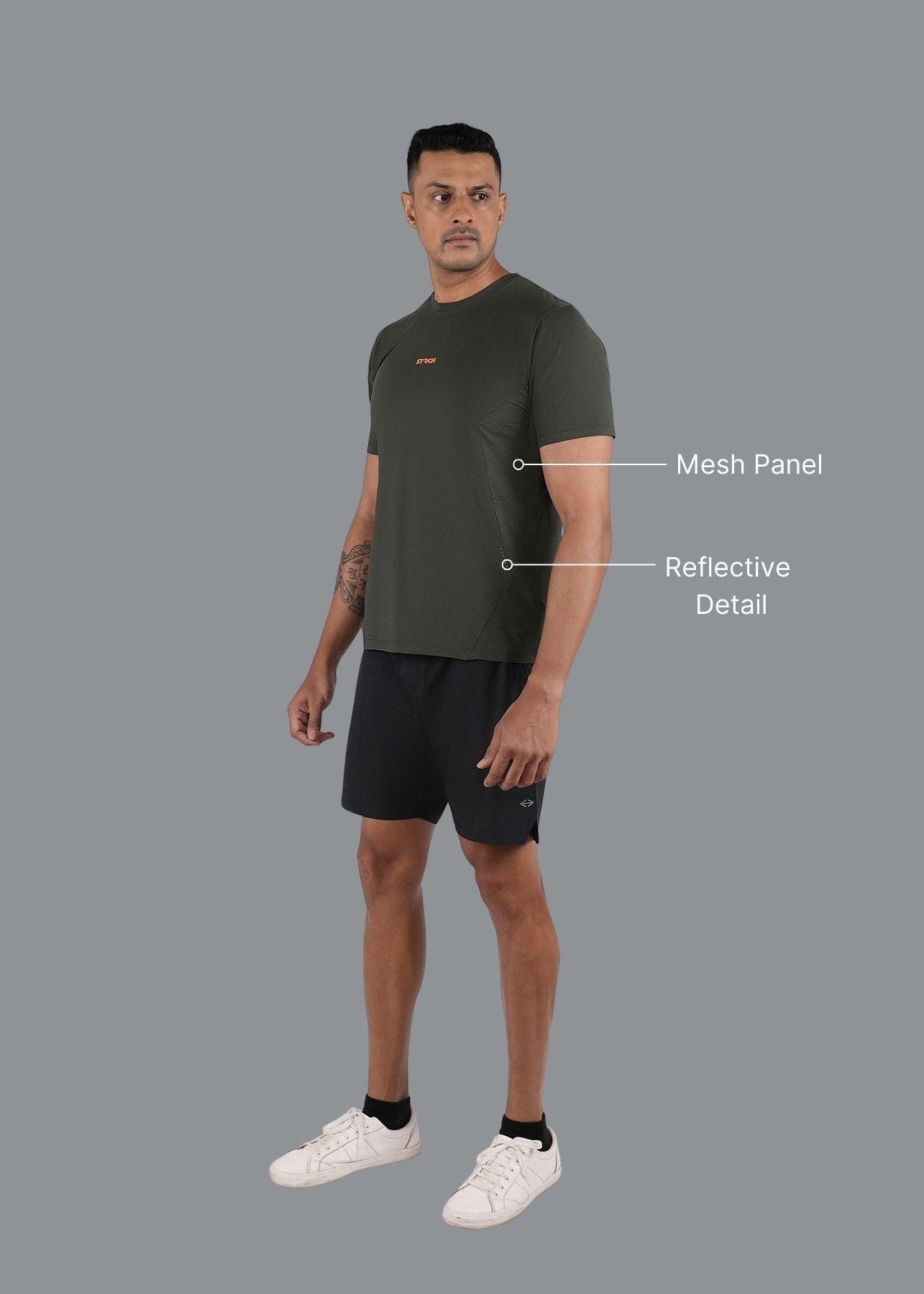 Men Breathable Mesh Panel Tshirt Army Green - 2
