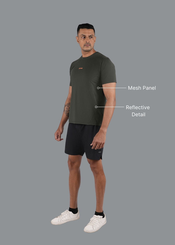 Men Breathable Mesh Panel Tshirt Army Green - 2