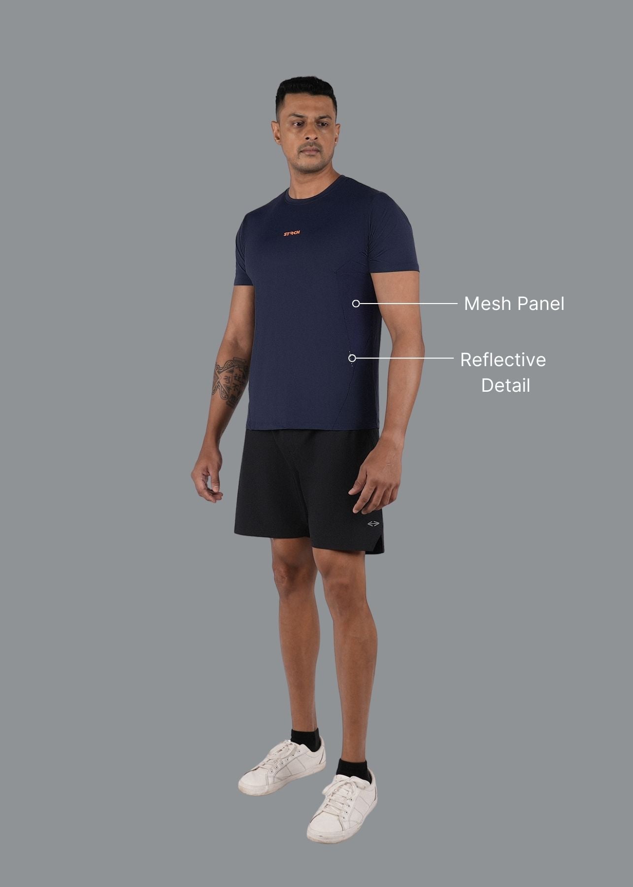 Men Breathable Mesh Panel Tshirt Navy Blue - 1