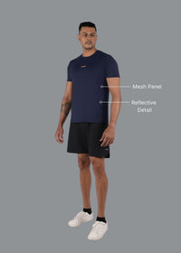 Men Breathable Mesh Panel Tshirt Navy Blue - 1