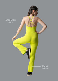 Women Workout Jumpsuit - Neon Green - 2