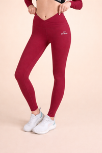 Criss-cross wasitband Leggings - Maroon - 1