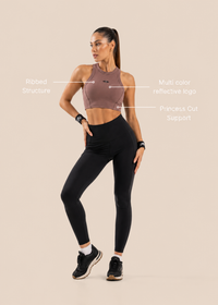 Ribbed T-back sports bra - Abode Rose