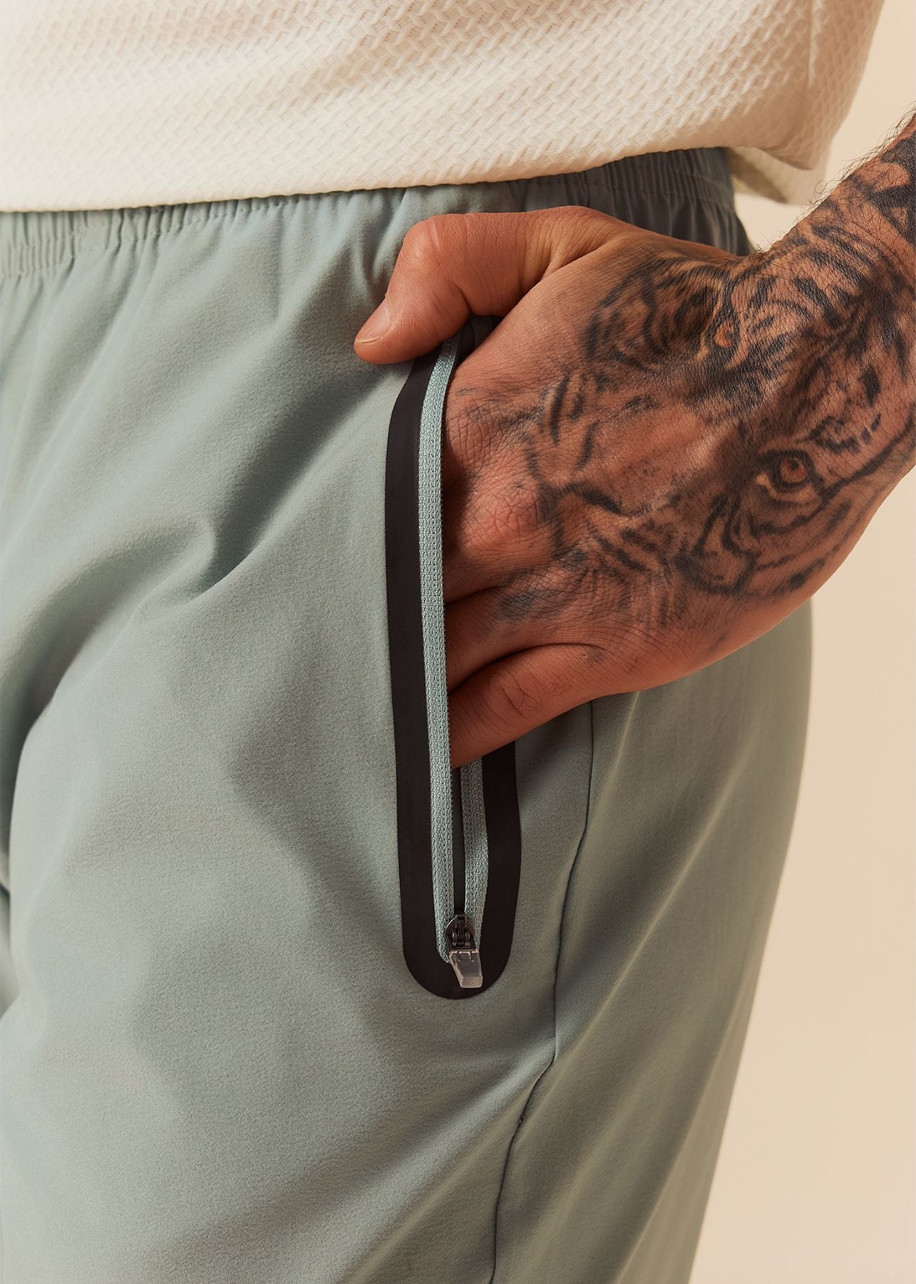 Bonded Zipper Track Pants - Sage Green