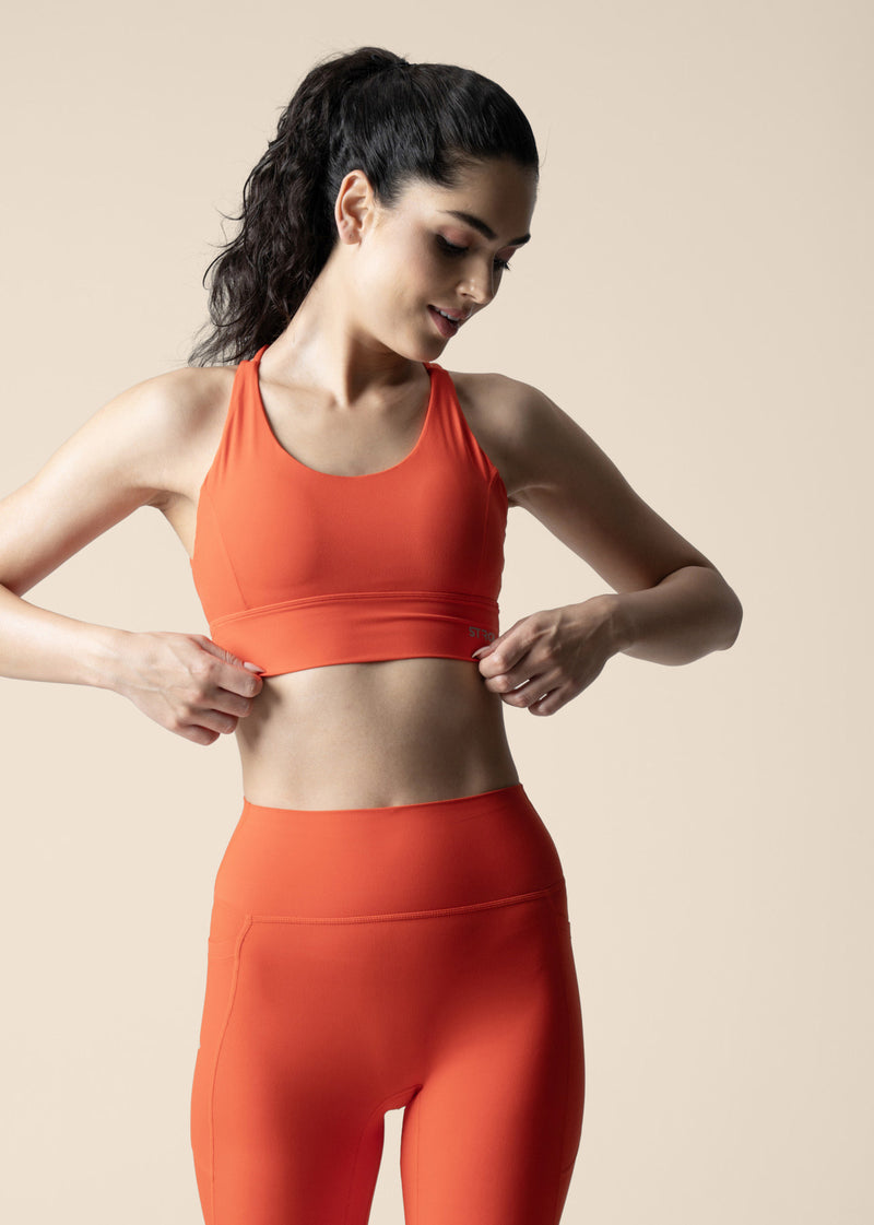 Women Criss Cross Gym Sports Bra Orange