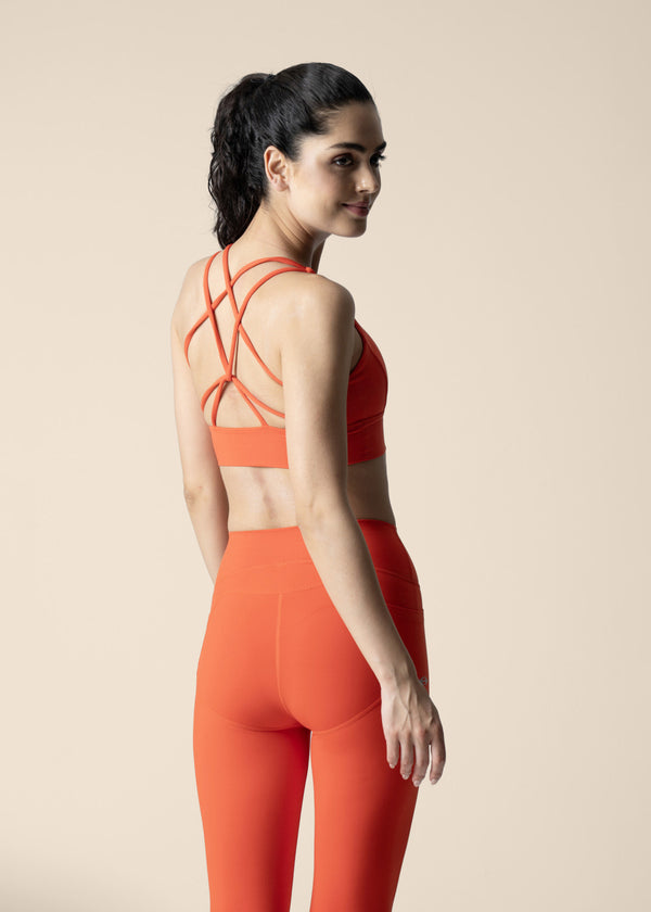 Women Criss Cross Gym Sports Bra - Orange - 4