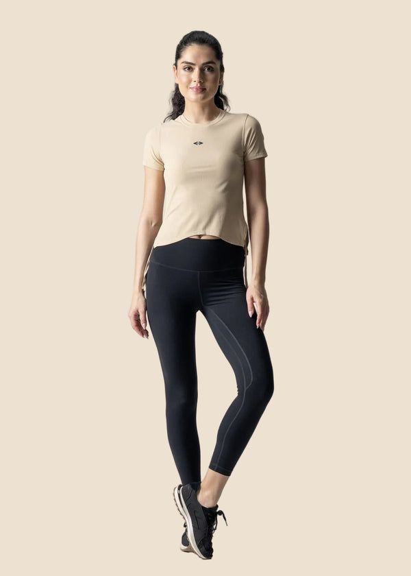 Women Side Tie Crop Top - Beige - 1