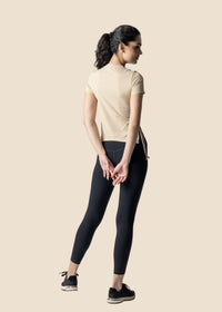 Women Side Tie Crop Top - Beige - 3