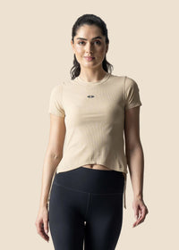 Women Side Tie Crop Top - Beige - 4