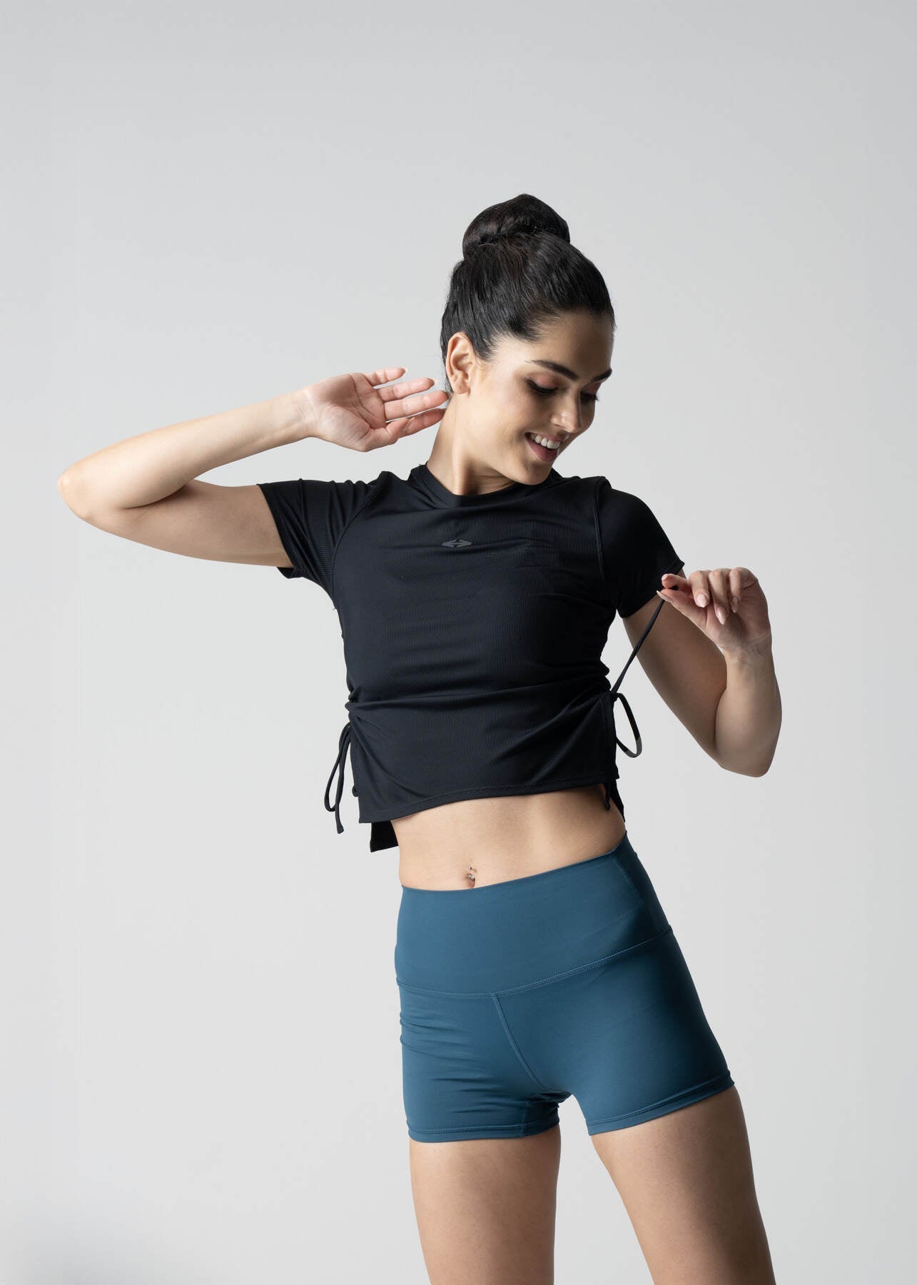 Women Side Tie Crop Top - Black - 5