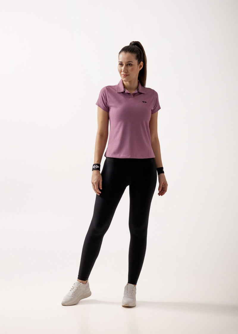Women Sporty Textured Polo Top - Blush Pink
