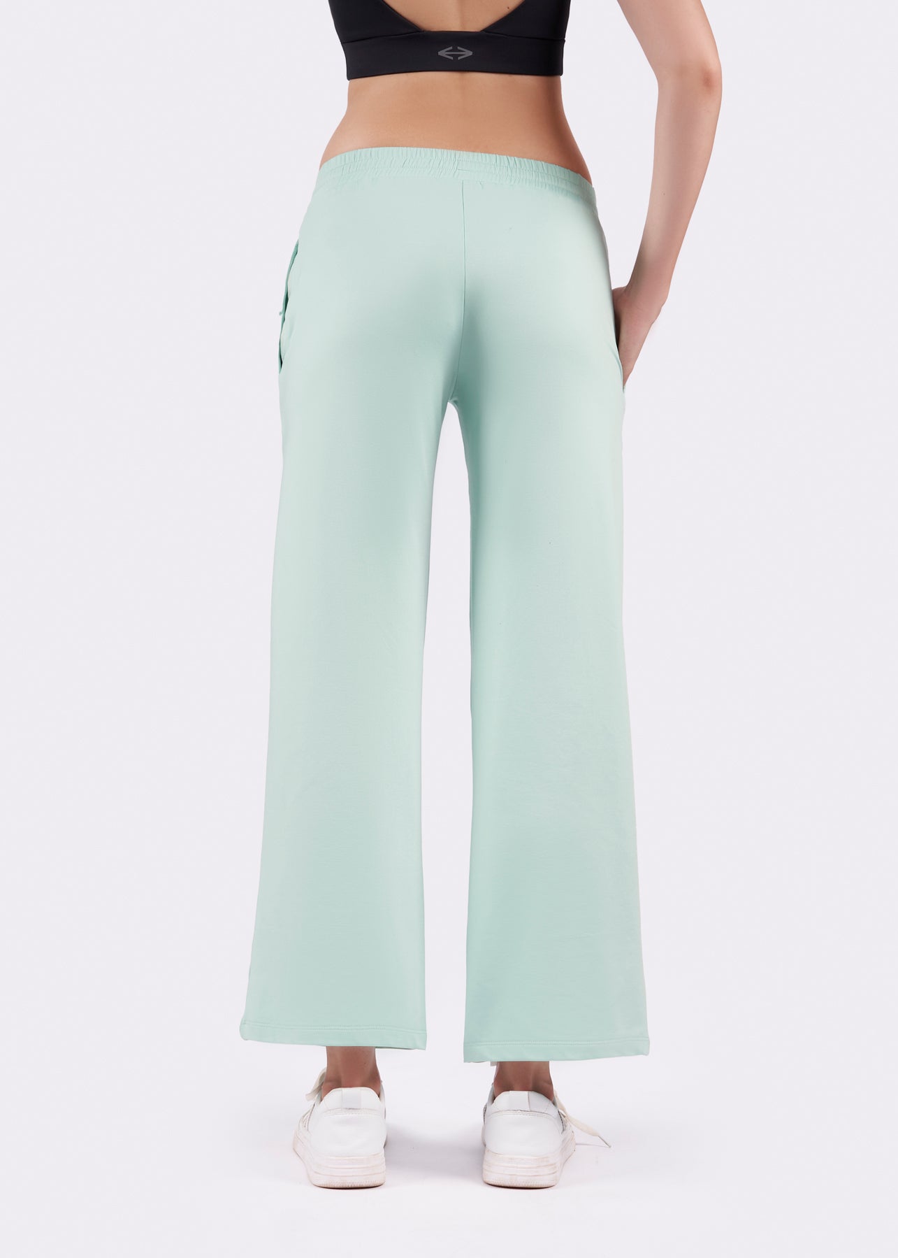 Women High Waist Flare Pants - Mint Green - 5