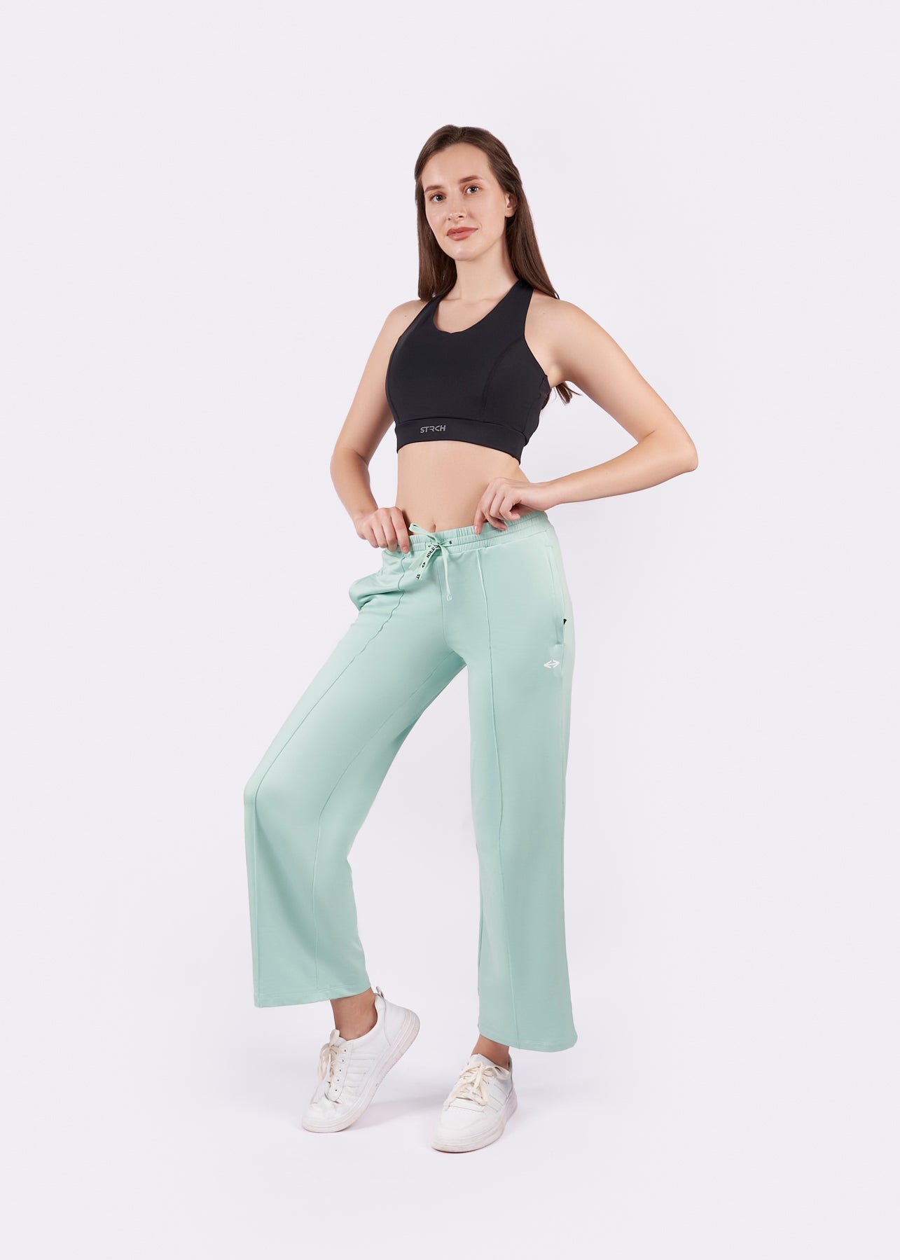 Women High Waist Flare Pants - Mint Green - 4