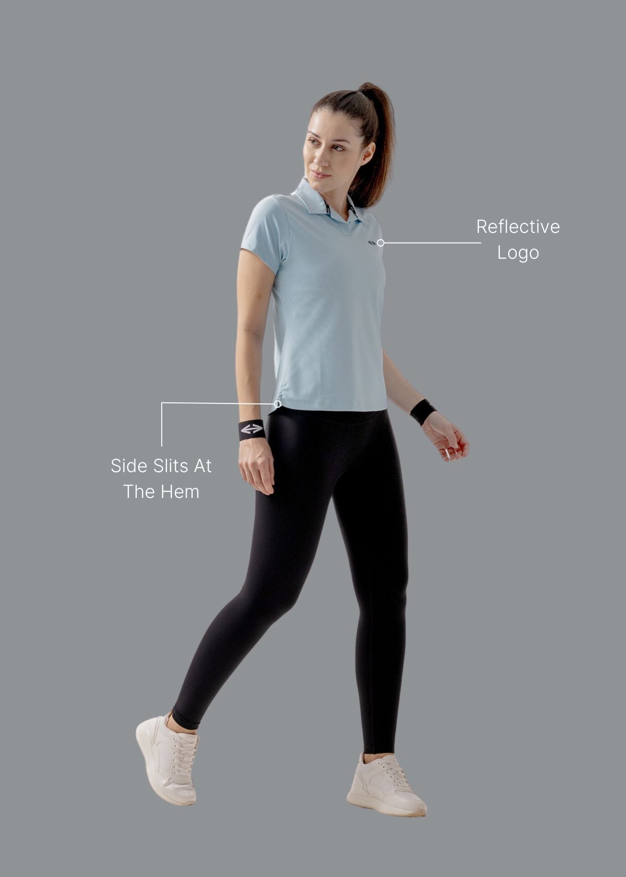 Women Sporty Textured Polo Top - Sky Blue