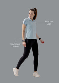 Women Sporty Textured Polo Top - Sky Blue - 2