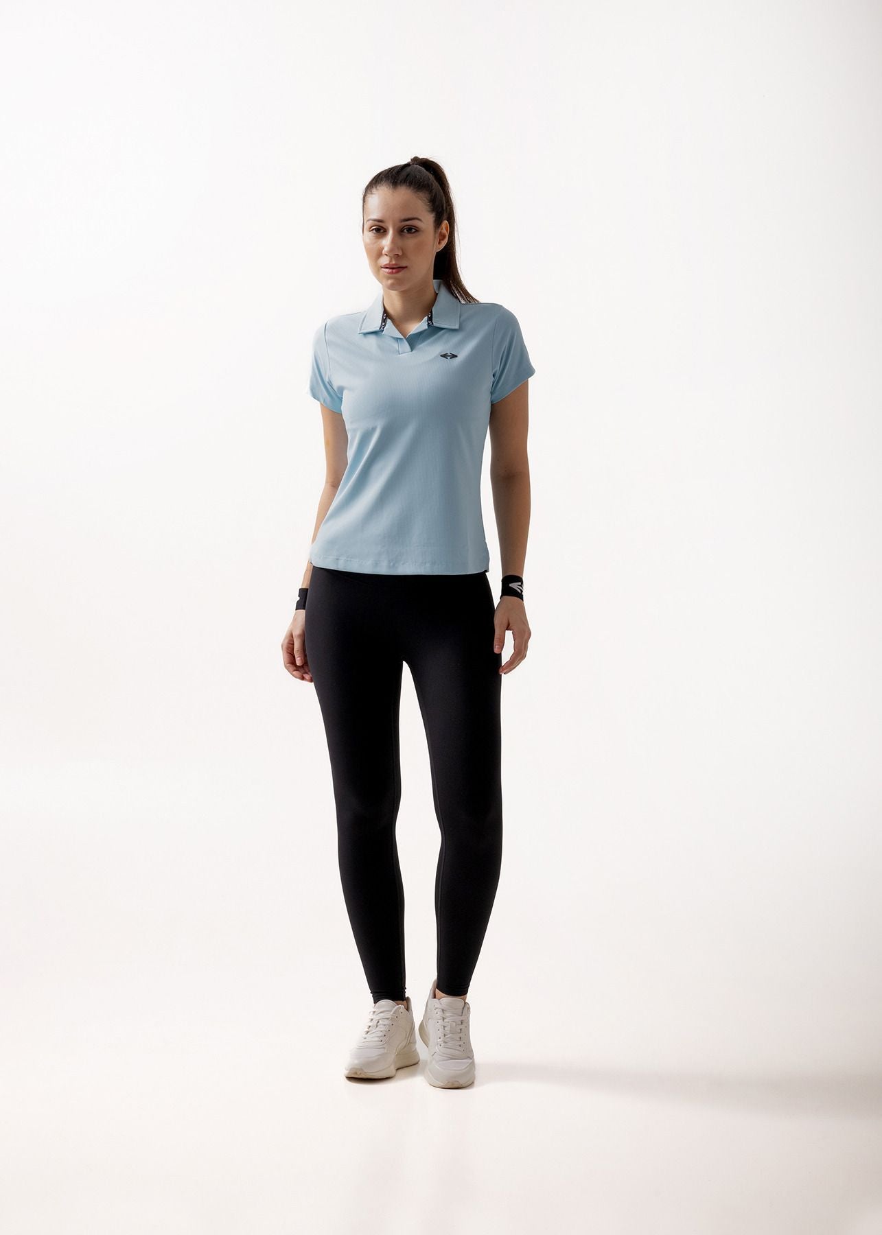 Women Sporty Textured Polo Top - Sky Blue