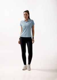 Women Sporty Textured Polo Top - Sky Blue - 6