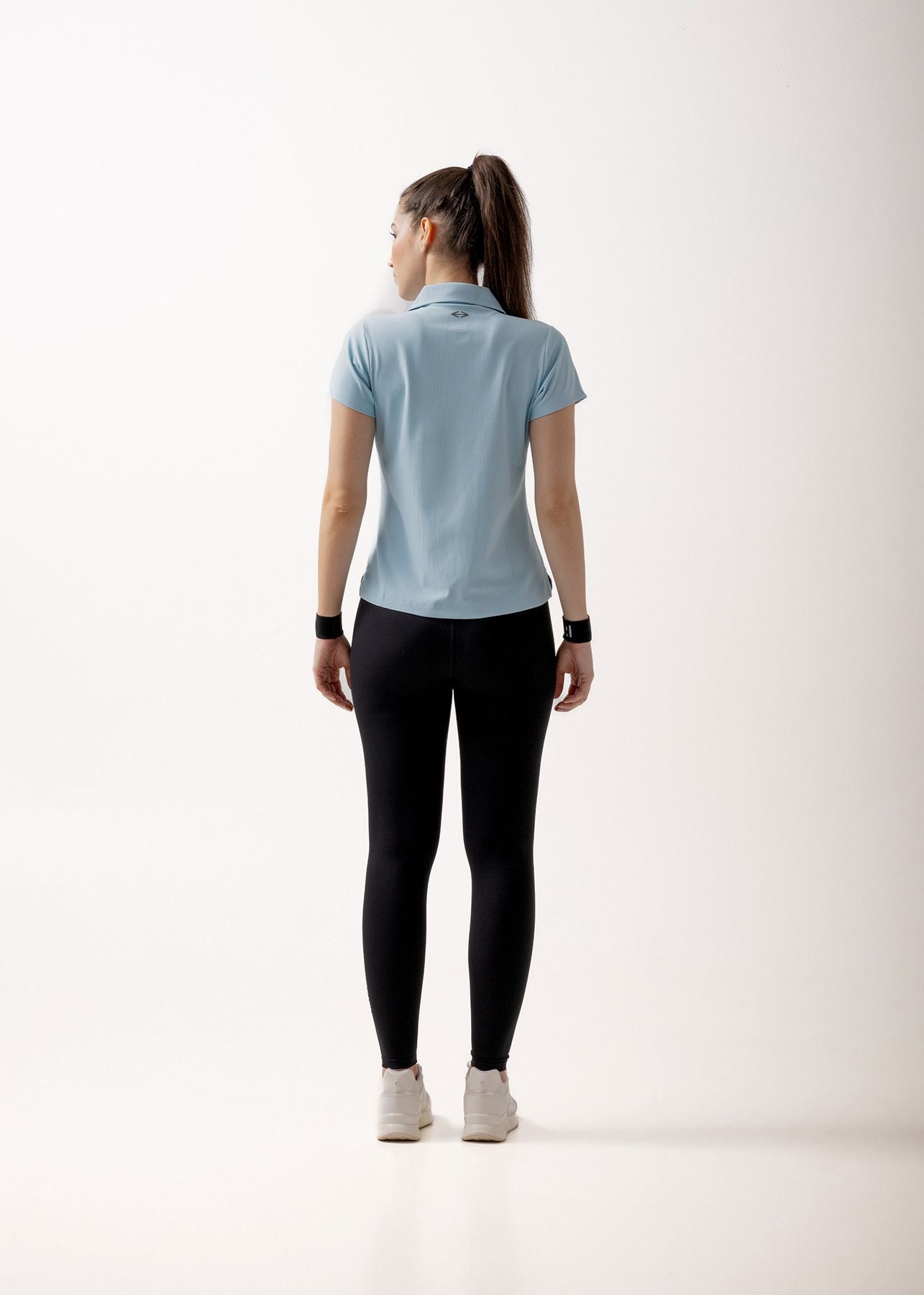 Women Sporty Textured Polo Top - Sky Blue