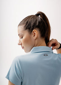 Women Sporty Textured Polo Top - Sky Blue - 4