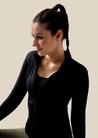 Women High Neck Zip Jacket - Black - 2